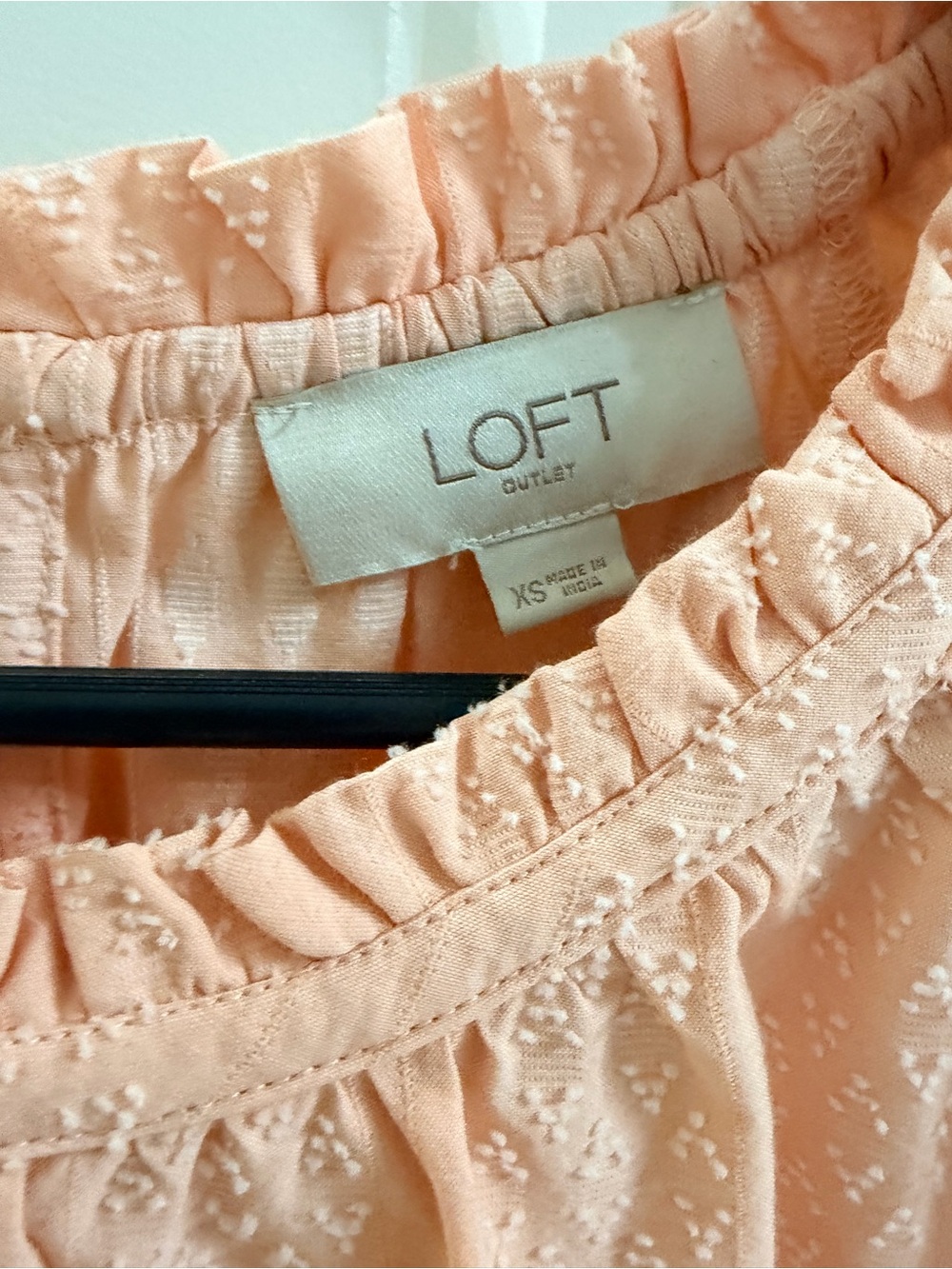 LOFT Peach Textured Ruffle-Neck Blouse - Picture 3 of 4